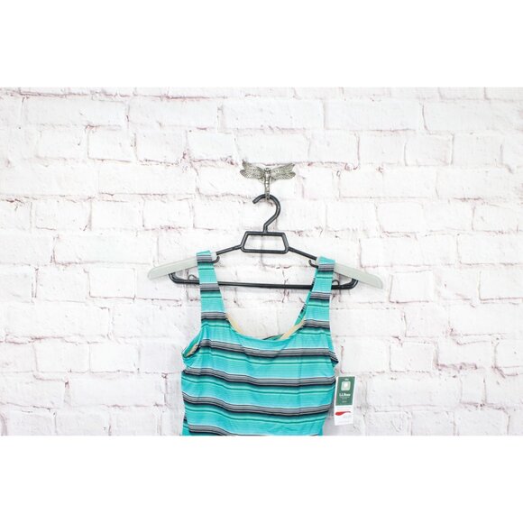 LL Bean BeanSport Swimwear Scoopneck Tankini Top Stripes Blue Size 6 - Picture 2 of 10